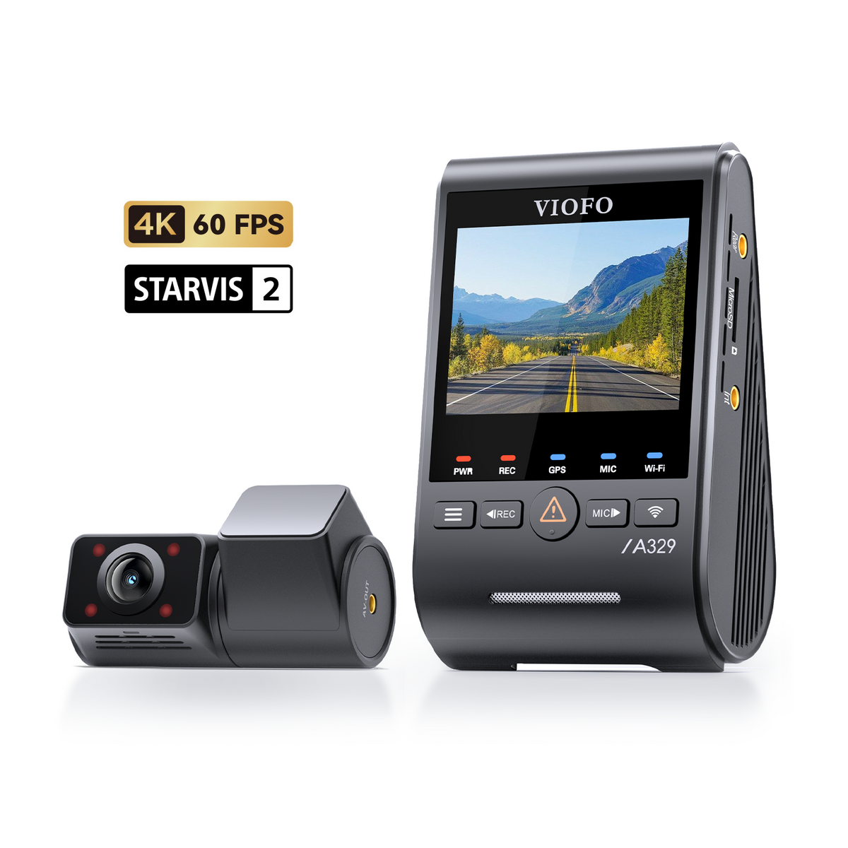 VIOFO A329S 2CH IR Front & Interior Dash Cam, 4K 60FPS Front+2K Fisheye Cabin, Super Night Vision HDR Car DVR with Sony STARVIS 2 Sensor, Support External SSD storage
