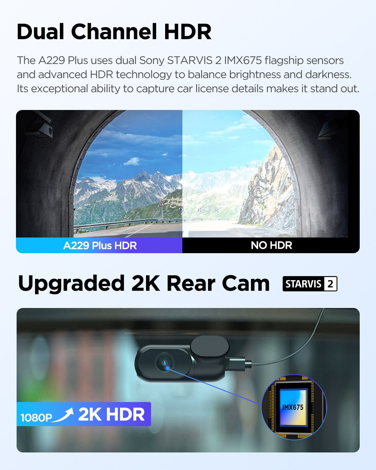 VIOFO A229 Plus 2CH Front and Rear 2K+2K HDR 5GHz Wi-Fi GPS Voice Control Dual Dash Camera with Sony STARVIS 2 Sensor