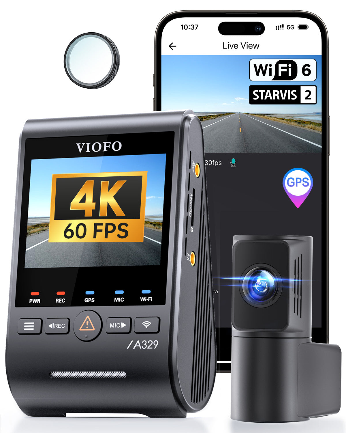 VIOFO A329S 2CH 4K 60FPS+2K HDR Dash Cam with Sony STARVIS 2 Sensor, Built-in Wi-Fi 6 and GPS, Support SSD Storage, Low Power Impact Detection, Hybrid Parking Recording