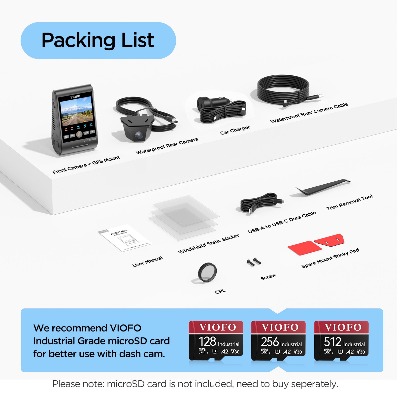 VIOFO A229 Ultra-W 2CH 4K Front+4K Waterproof Rear Camera with Dual Sony STARVIS 2 Sensors, 2-Channel 4K HDR, F1.5 Super Aperture and IP67 Rating Waterproof Lens