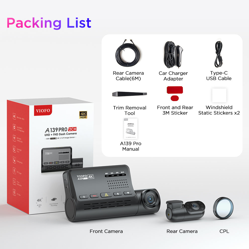 VIOFO A139 PRO 2CH First 4K HDR Front and Rear Dashcam with the Newest Sony STARVIS 2 IMX678 Sensor