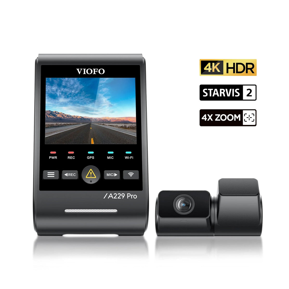 VIOFO A229 Pro Tele 2 Channels 4K HDR Front Camera + 2K HDR Telephoto Camera with 4x Optical Zoom, Dual Sony STARVIS 2 Sensors