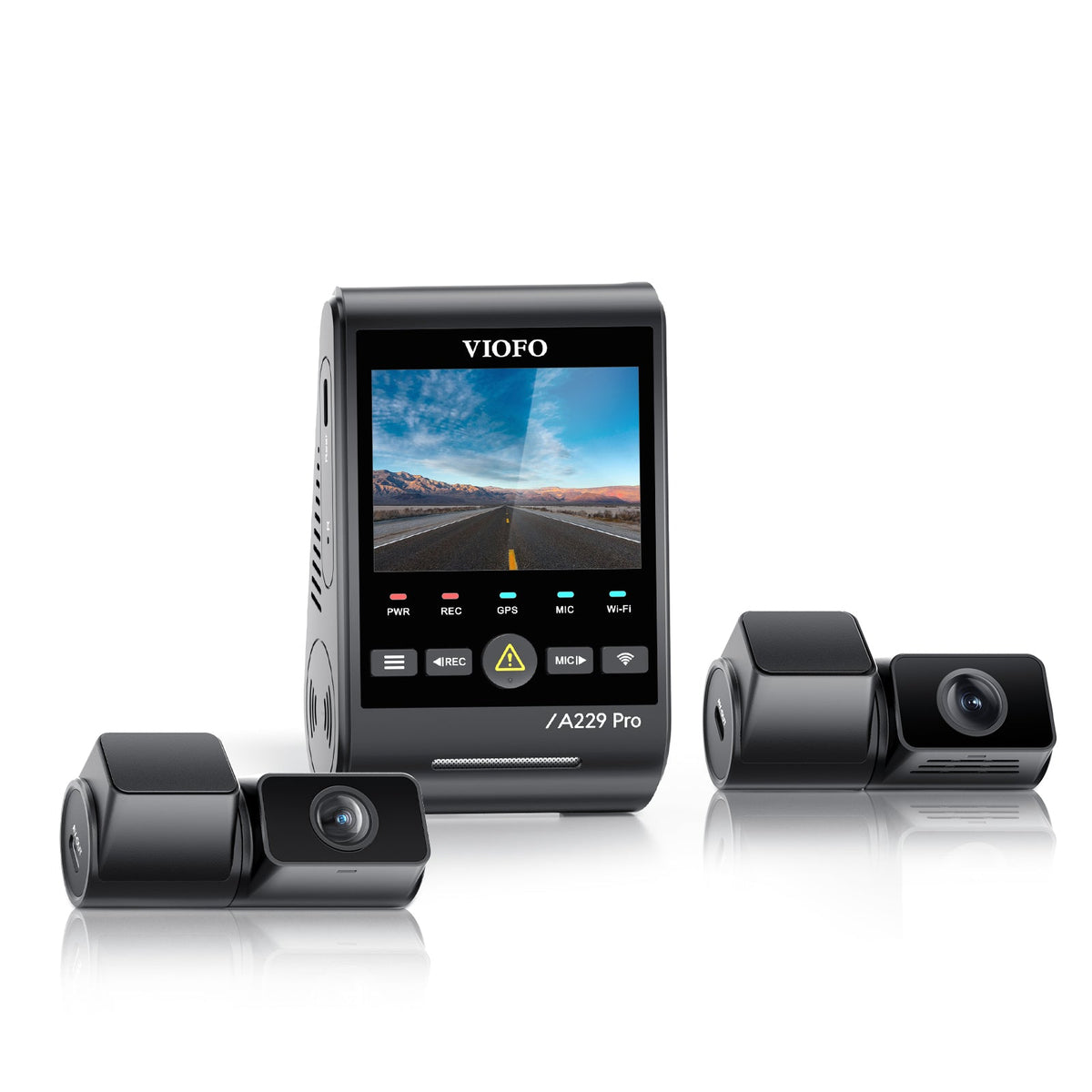 VIOFO A229 Pro Tele 3CH 4K Front+2K Telephoto 4x Optical Zoom+1080P Rear Camera, 3 - Channel HDR Sony STARVIS 2 Sensors, Smart Voice Control, Capture Details From a Distance - Viofo - official