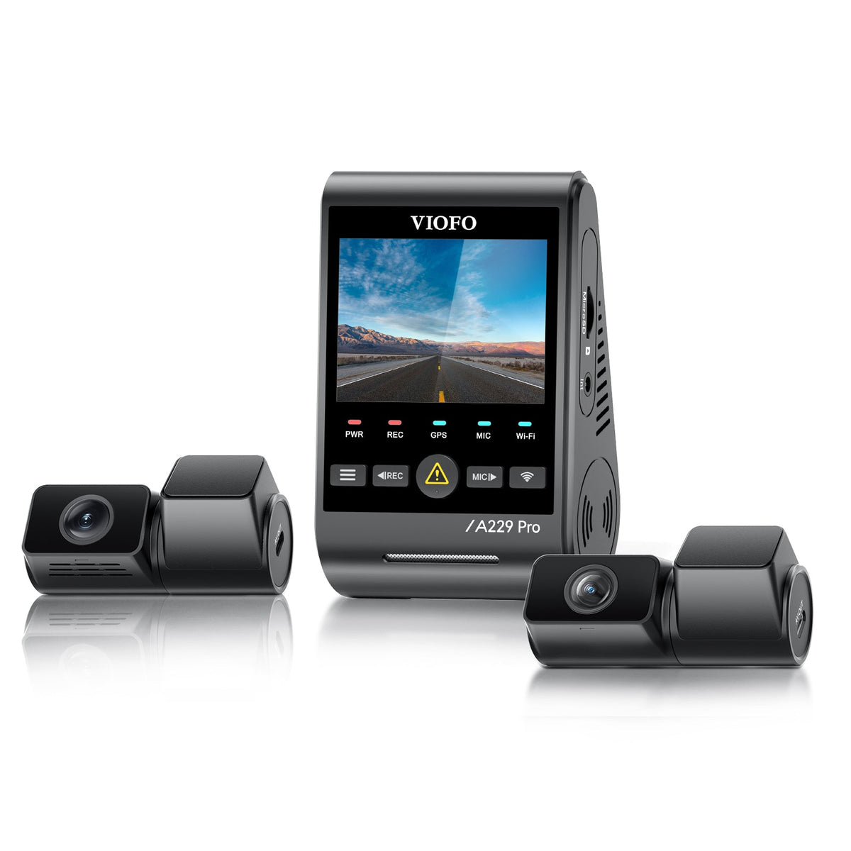 VIOFO A229 Pro Tele 3CH 4K Front+2K Telephoto 4x Optical Zoom+1080P Rear Camera, 3 - Channel HDR Sony STARVIS 2 Sensors, Smart Voice Control, Capture Details From a Distance - Viofo - official