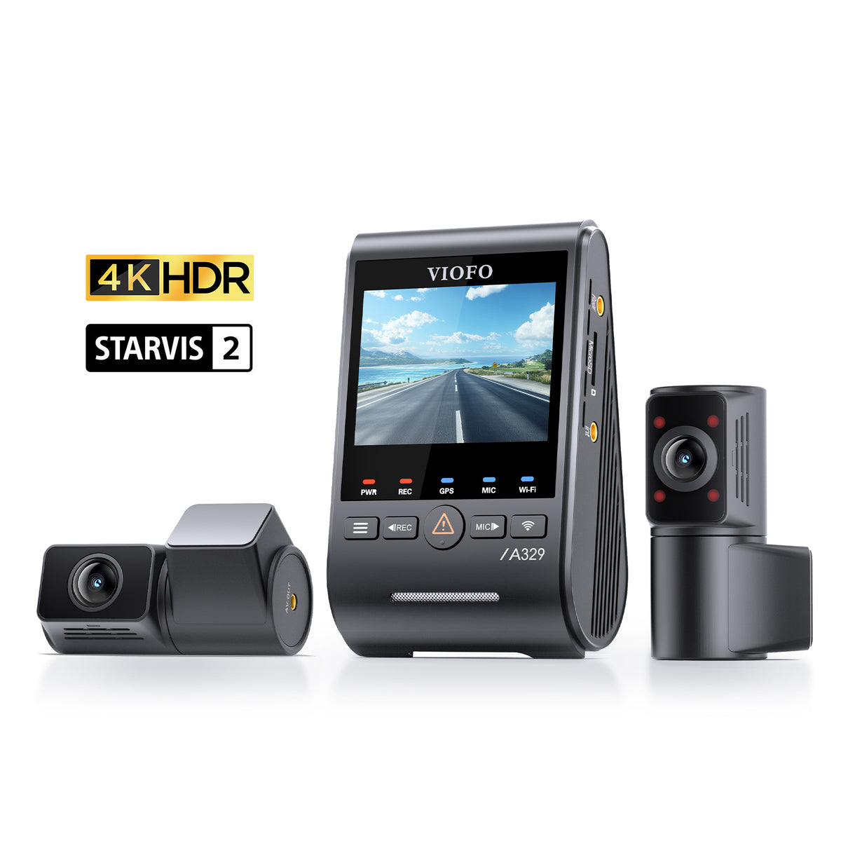 VIOFO A329S 3CH First 4K 30FPS Front+2K Wide 210° FOV Fisheye Cabin+2K Rear Dash Cam with STARVIS 2 Sensor 3-Channel HDR, Support SSD Storage