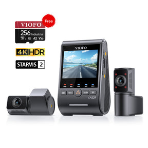 VIOFO A329S 3CH First 4K Front+2K Wide 210° FOV Fisheye Cabin+2K Rear Dash Cam with STARVIS 2 Sensor 3-Channel HDR, Support SSD Storage