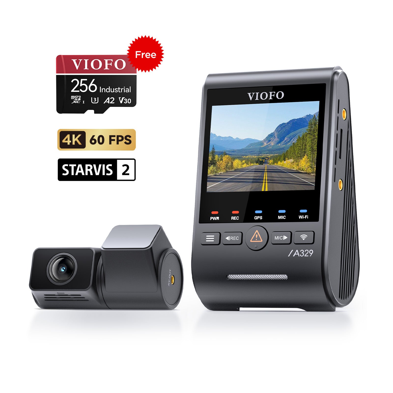 VIOFO A329S 2CH 4K 60FPS+2K HDR Dash Cam with Sony STARVIS 2 Sensor, Built-in Wi-Fi 6 and GPS, Support SSD Storage, Low Power Impact Detection, Hybrid Parking Recording