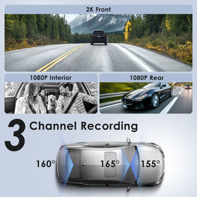 A139 3CH 3 Channel Dash Cam Front 2K 1440P + Interior 1080P + Rear 1080P 5GHz Wi-Fi GPS Dash Camera