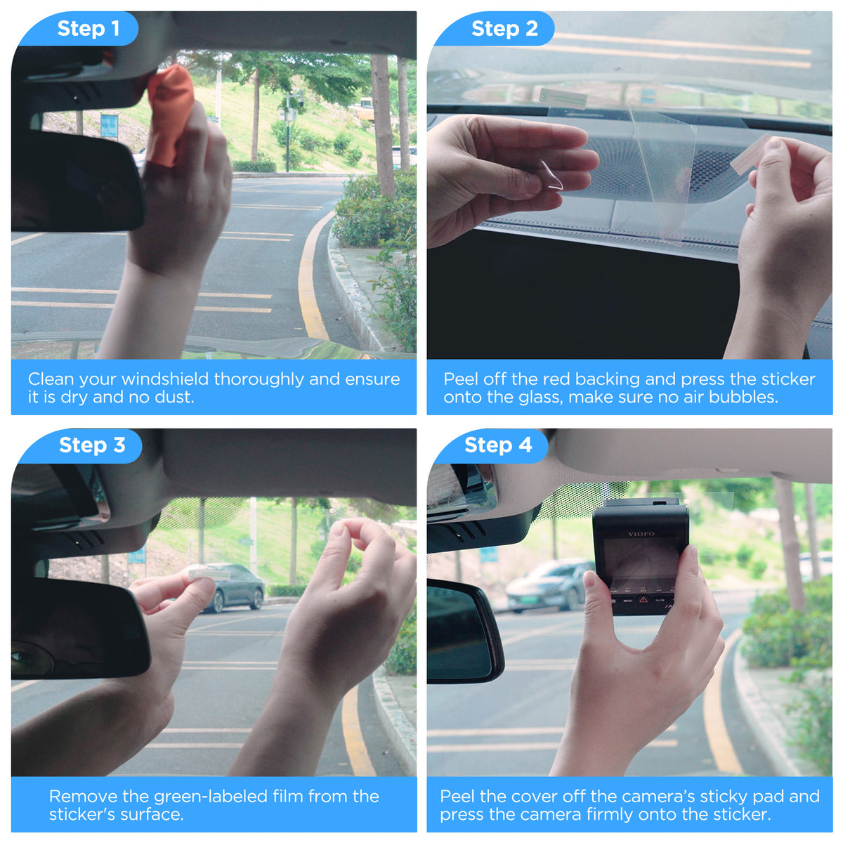 VIOFO 4 x Transparent Plastic Static Windshield Sticker