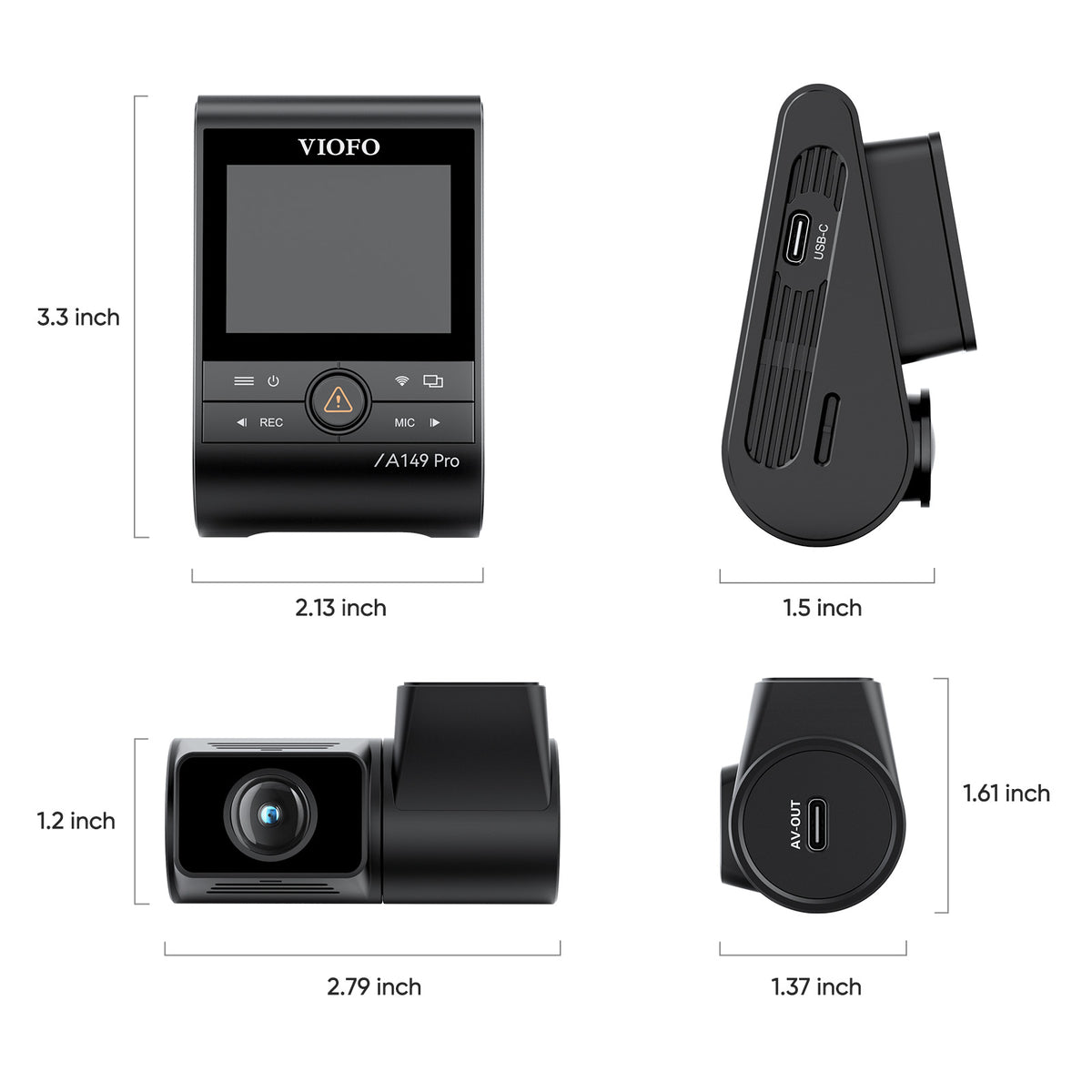 VIOFO A149 Pro Duo dimensions