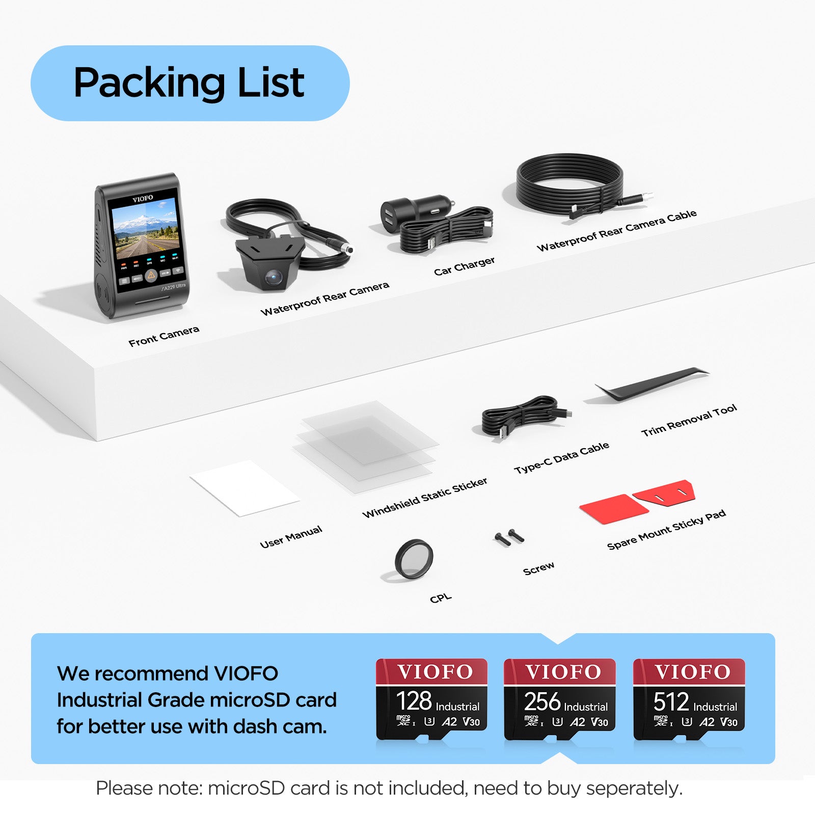 VIOFO A229 Ultra-W 2CH 4K Front+4K Waterproof Rear Camera with Dual Sony STARVIS 2 Sensors, 2-Channel 4K HDR, F1.5 Super Aperture and IP67 Rating Waterproof Lens