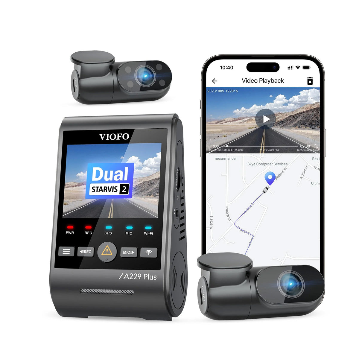 VIOFO A229 Plus 3CH 2K+2K+1080P HDR 5GHz Wi-Fi GPS Voice Control 3 Channel Dash Camera with Dual Sony STARVIS 2 Sensor