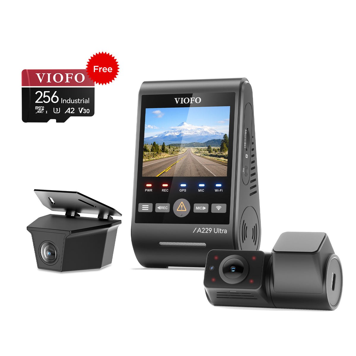 VIOFO A229 Ultra-W 3CH 4K Front+4K Waterproof Rear Camera+1080P Fisheye Cabin Camera with Triple Sony STARVIS 2 Sensors, 3-Channel HDR, Ultra Fast 5GHz Wi-Fi & Precise GPS