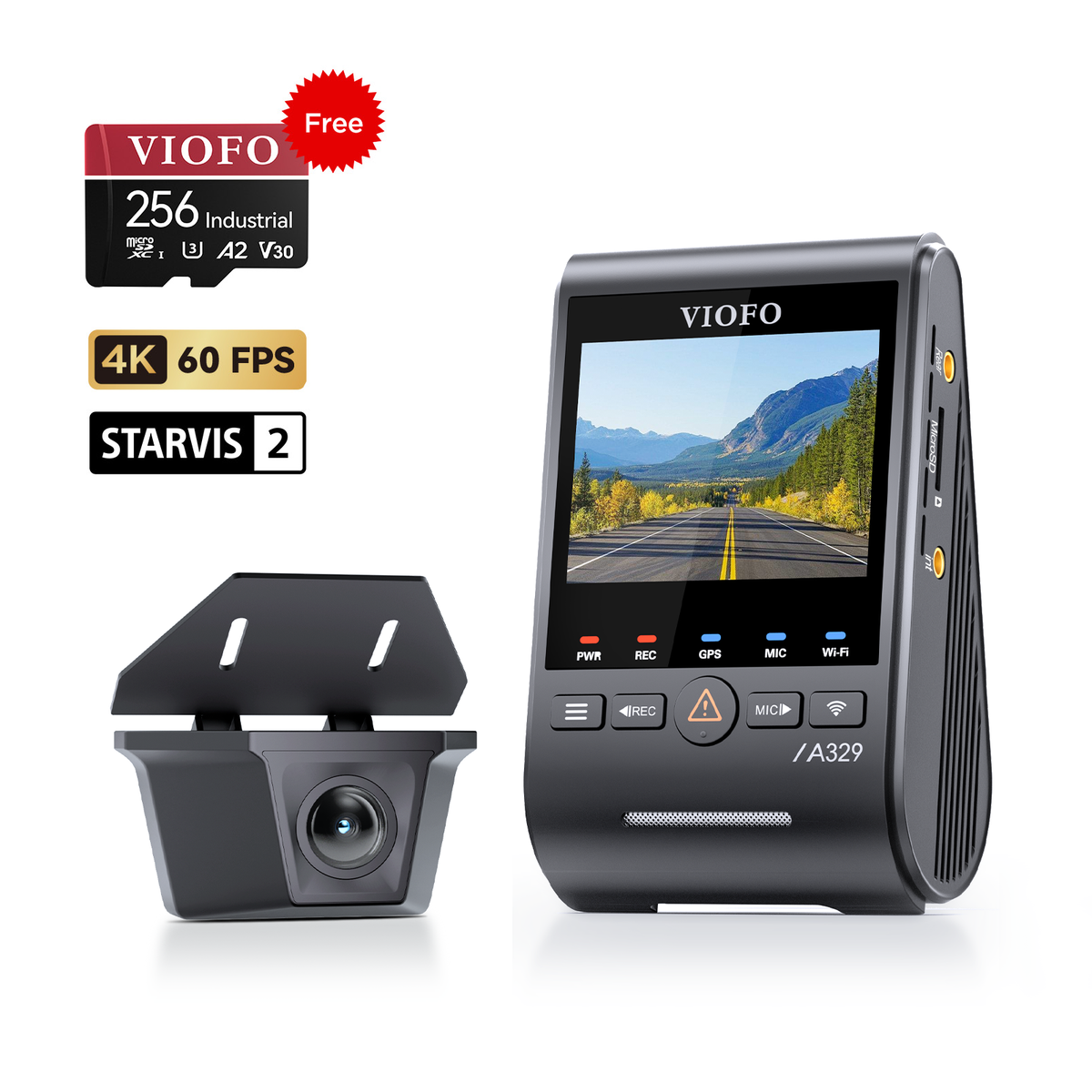 VIOFO A329SW 2CH 4K 60FPS+2K Waterproof Rear Camera with Sony STARVIS 2 Sensor HDR, Support SSD Storage, Cables in Various Lengths for Flexible Installation