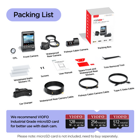 VIOFO A329SW 3CH 4K Front+2K Waterproof Rear+2K Fisheye Cabin with Sony STARVIS 2 Sensor HDR, Flexible Installation to Capture Both Inside and Outside