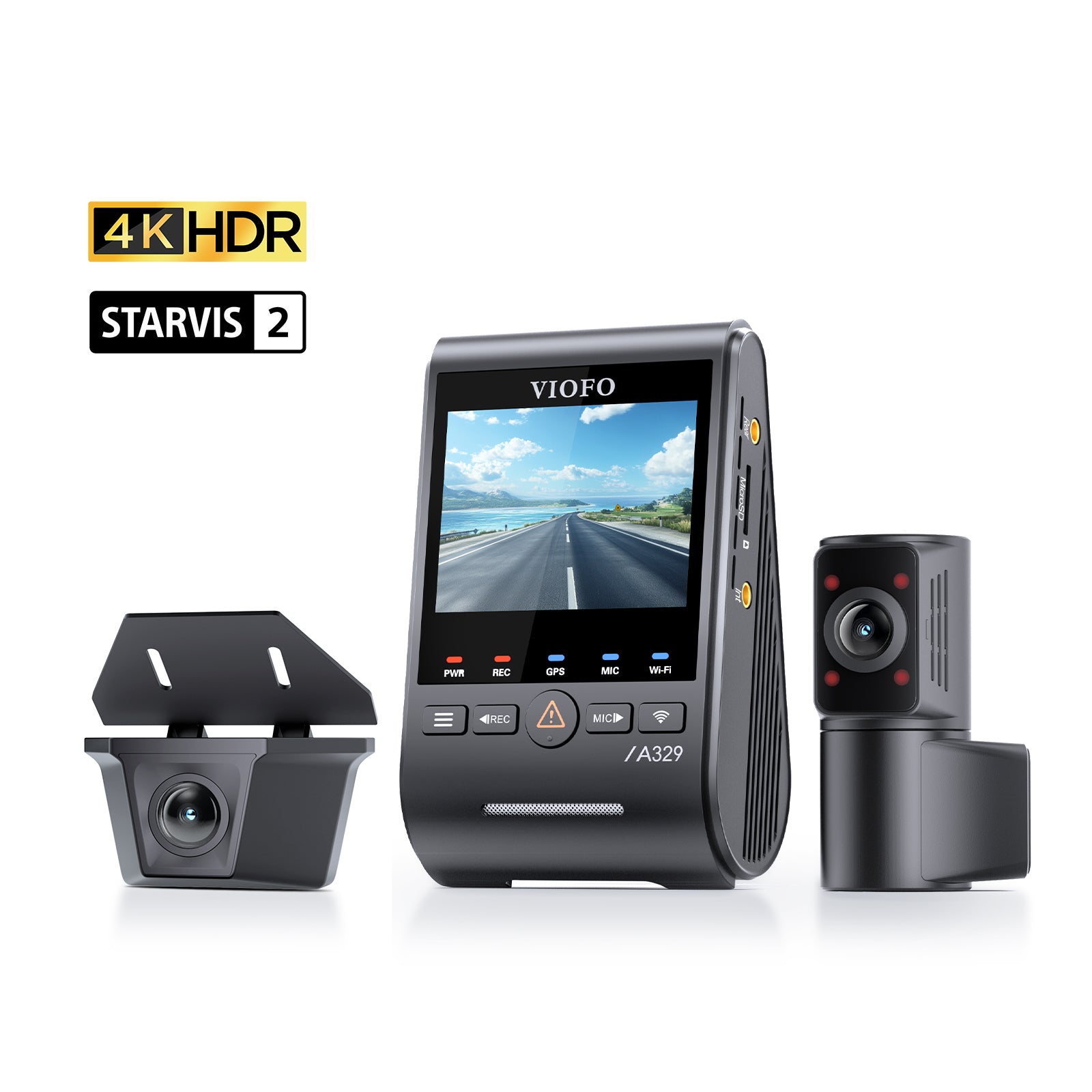 VIOFO A329SW 3CH 4K 30FPS Front+2K Waterproof Rear+2K Fisheye Cabin with Sony STARVIS 2 Sensor HDR, Flexible Installation to Capture Both Inside and Outside