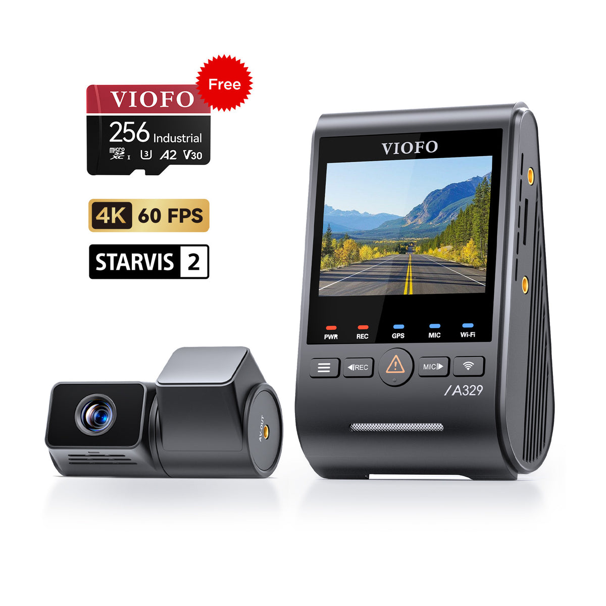 VIOFO A329T 2CH 4K 60FPS+2K Telephoto Camera with 4xOptical Zoom and Sony STARVIS 2 Sensor HDR, Support SSD Storage, Multiplex Video, Low Power Impact Detection, Hybrid Parking Recording
