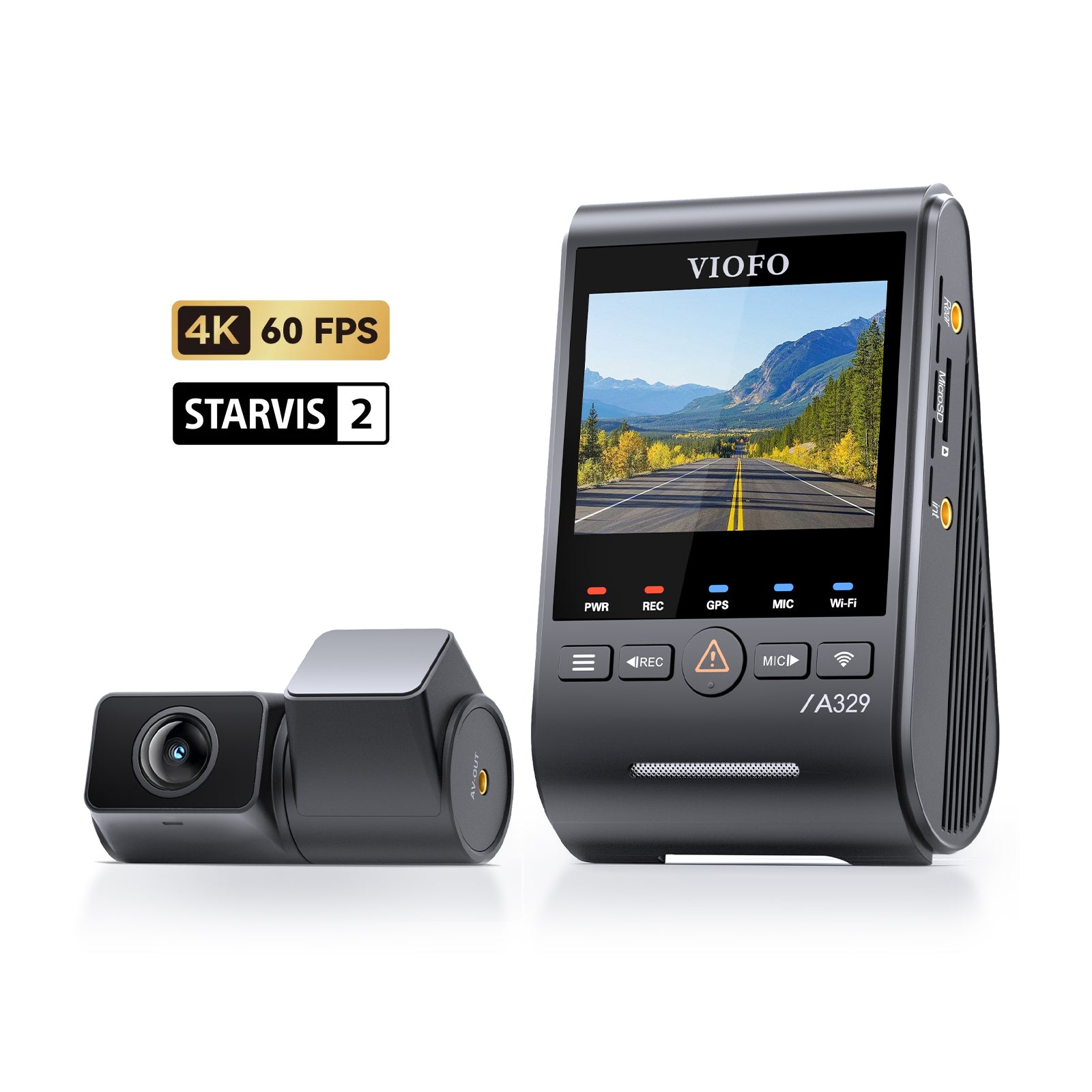 VIOFO A329S 2CH 4K 60FPS+2K HDR Dash Cam with Sony STARVIS 2 Sensor, Built-in Wi-Fi 6 and GPS, Support SSD Storage, Low Power Impact Detection, Hybrid Parking Recording
