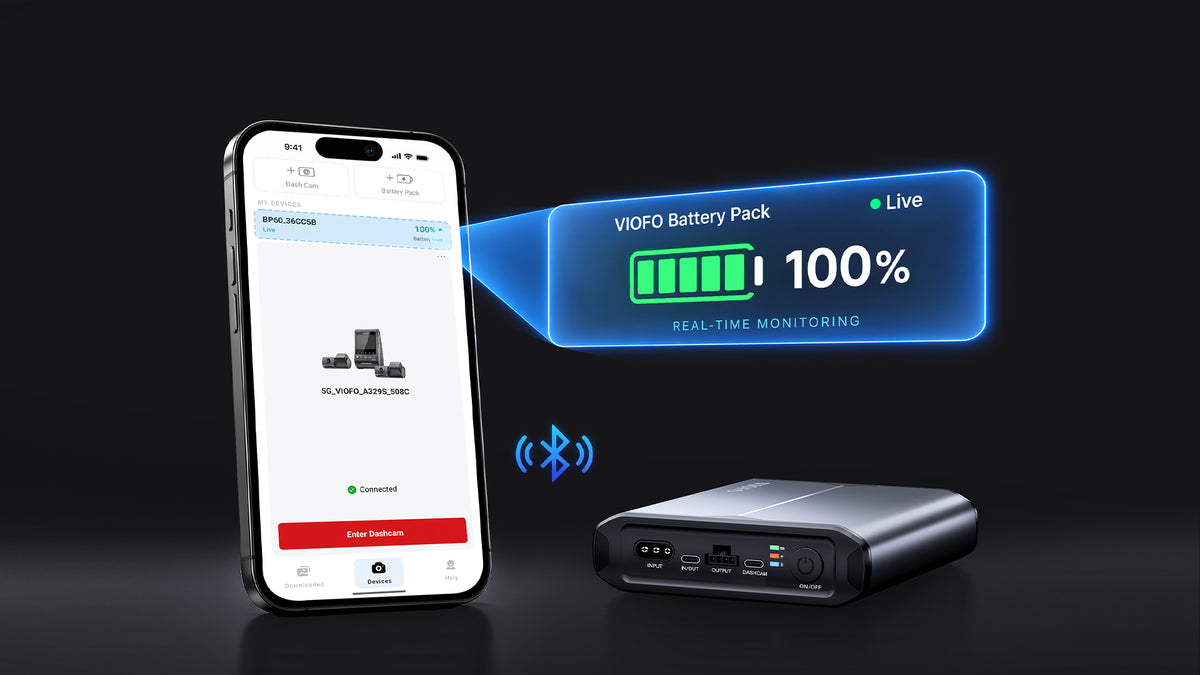 VIOFO app home screen showing the BP60 battery level