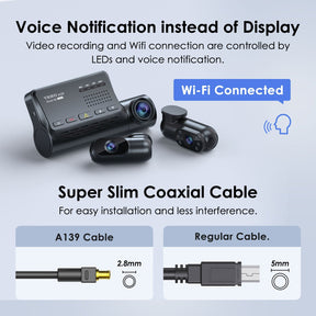 A139 3CH 3 Channel Dash Cam Front 2K 1440P + Interior 1080P + Rear 1080P 5GHz Wi - Fi GPS Dash Camera - Viofo - official