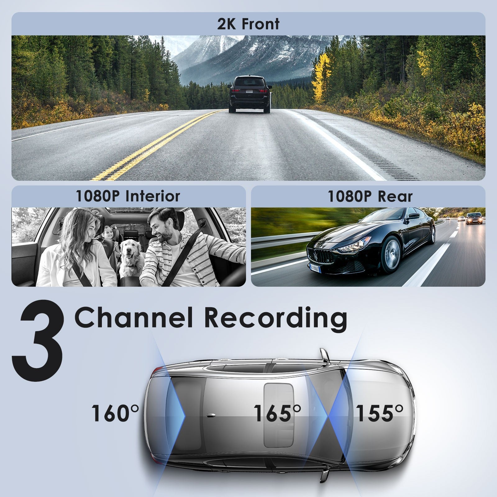 A139 3CH 3 Channel Dash Cam Front 2K 1440P + Interior 1080P + Rear 1080P 5GHz Wi - Fi GPS Dash Camera - Viofo - official