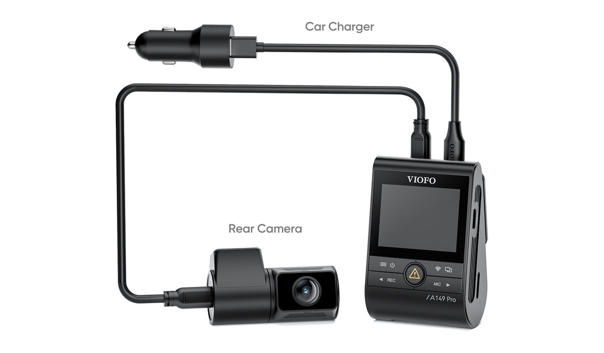 A149 Pro wiring: car charger to the front camera, rear camera on its own cable