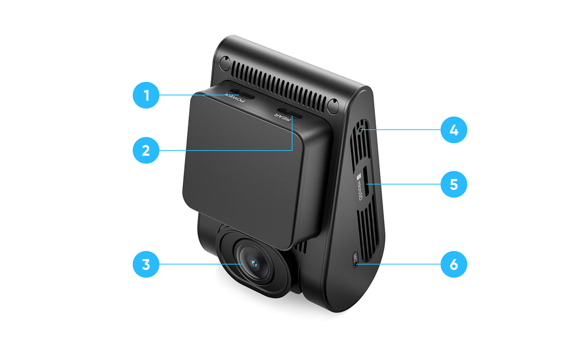 A149 Pro rear: power and rear-camera ports, GPS mount and lens