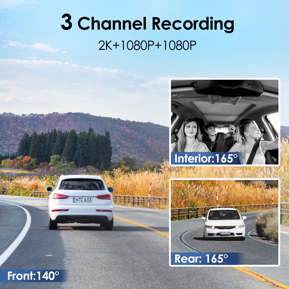 T130 3CH 3 Channel Dash Cam Front 1440P + Interior 1080P + Rear 1080P for Lyft Taxi Ridesharing Drivers - Viofo - official