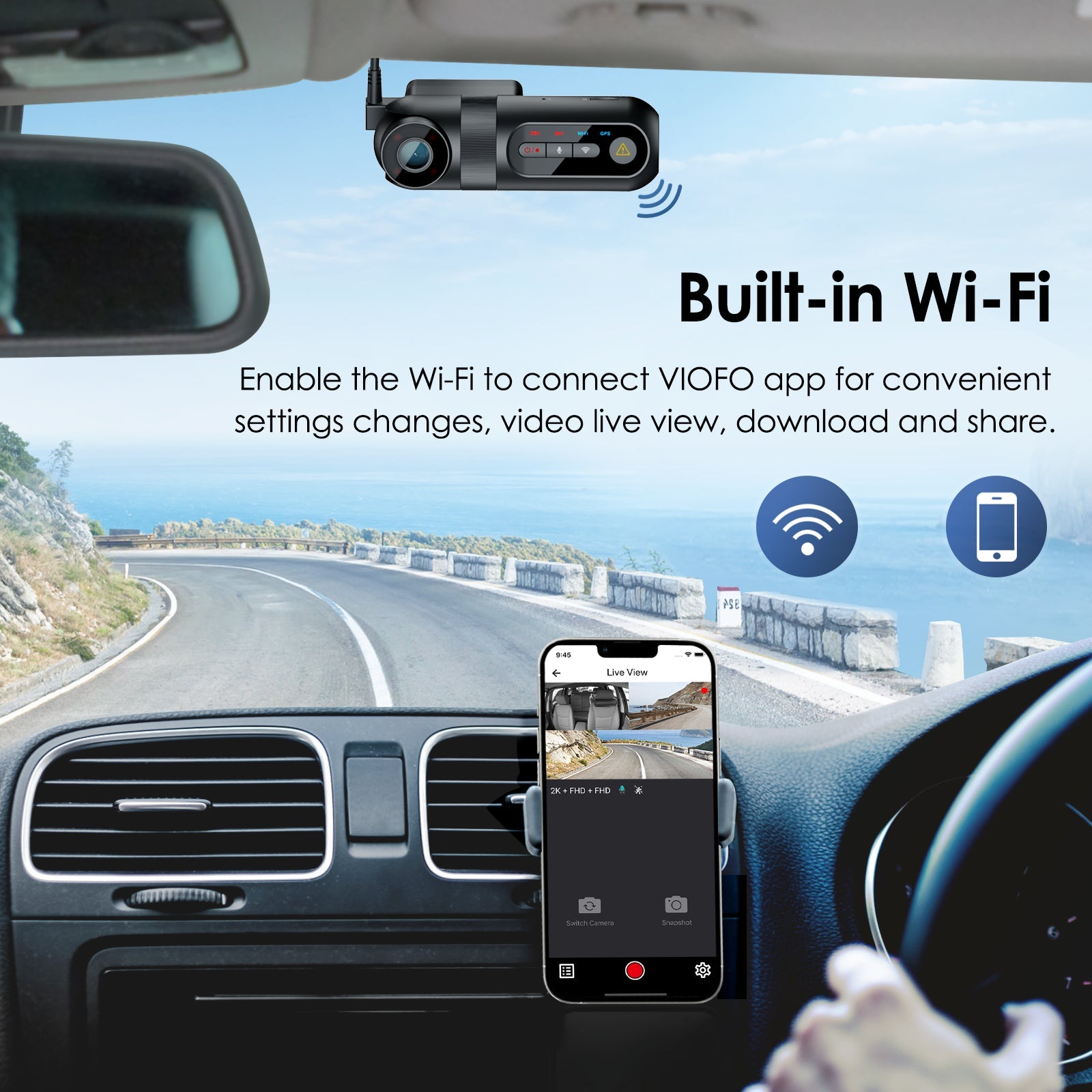 T130 3CH 3 Channel Dash Cam Front 1440P + Interior 1080P + Rear 1080P for Lyft Taxi Ridesharing Drivers - Viofo - official