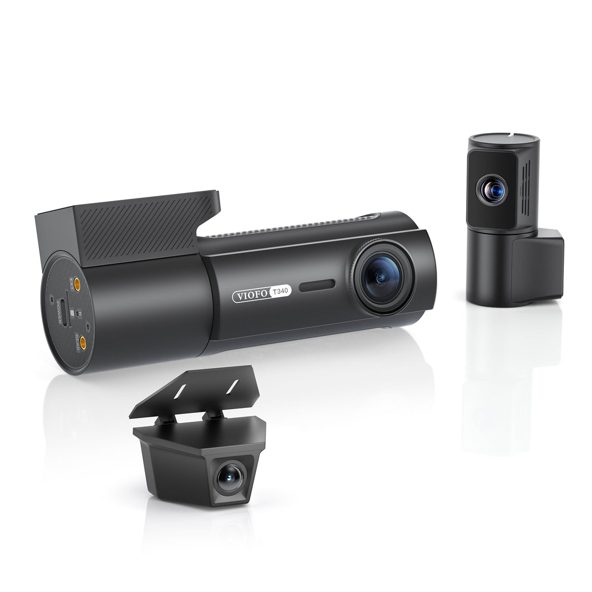 VIOFO T340TW 4CH front camera with IR cabin lens, telephoto and waterproof rear cameras, seen from the port side