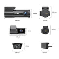 VIOFO T340TW 4CH dimension diagram with measurements for each camera