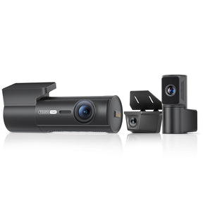 VIOFO T340TW 4CH front camera with IR cabin lens, telephoto and waterproof rear cameras, front three-quarter view