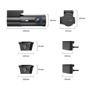 VIOFO T340WW 4CH dimension diagram with measurements for each camera