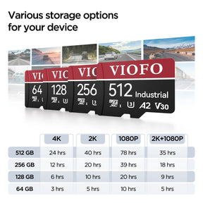 VIOFO 512GB Industrial Grade microSD Card, U3 A2 V30 High Speed Memory Card with Adapter, Support Ultra HD 4K Video Recording - Viofo - official