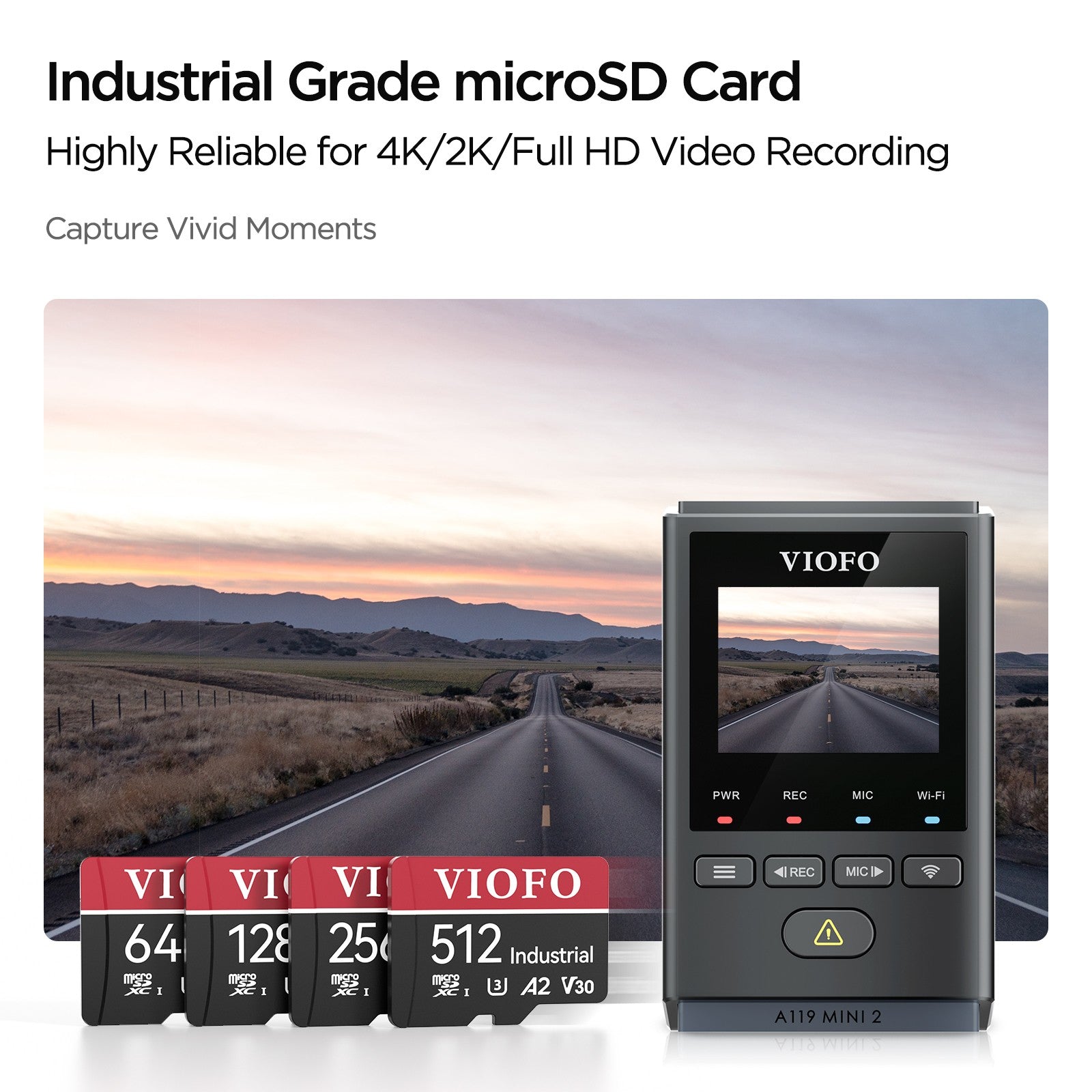 VIOFO 64GB Industrial Grade microSD Card, U3 A2 V30 High Speed Memory Card with Adapter, Support Ultra HD 4K Video Recording - Viofo - official