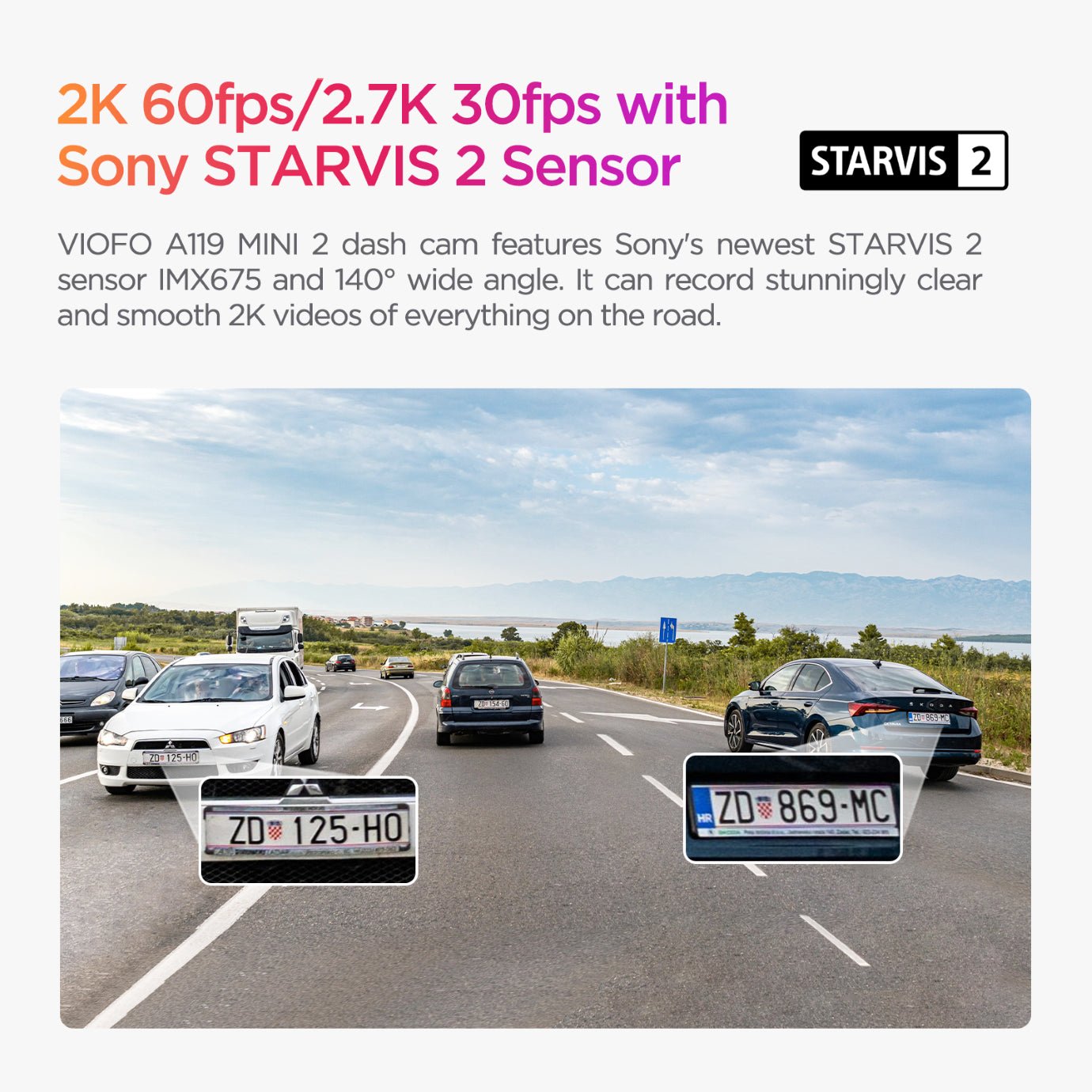 VIOFO A119 MINI 2 dash camera with Sony STARVIS 2 IMX675 sensor for clear and smooth 2K videos