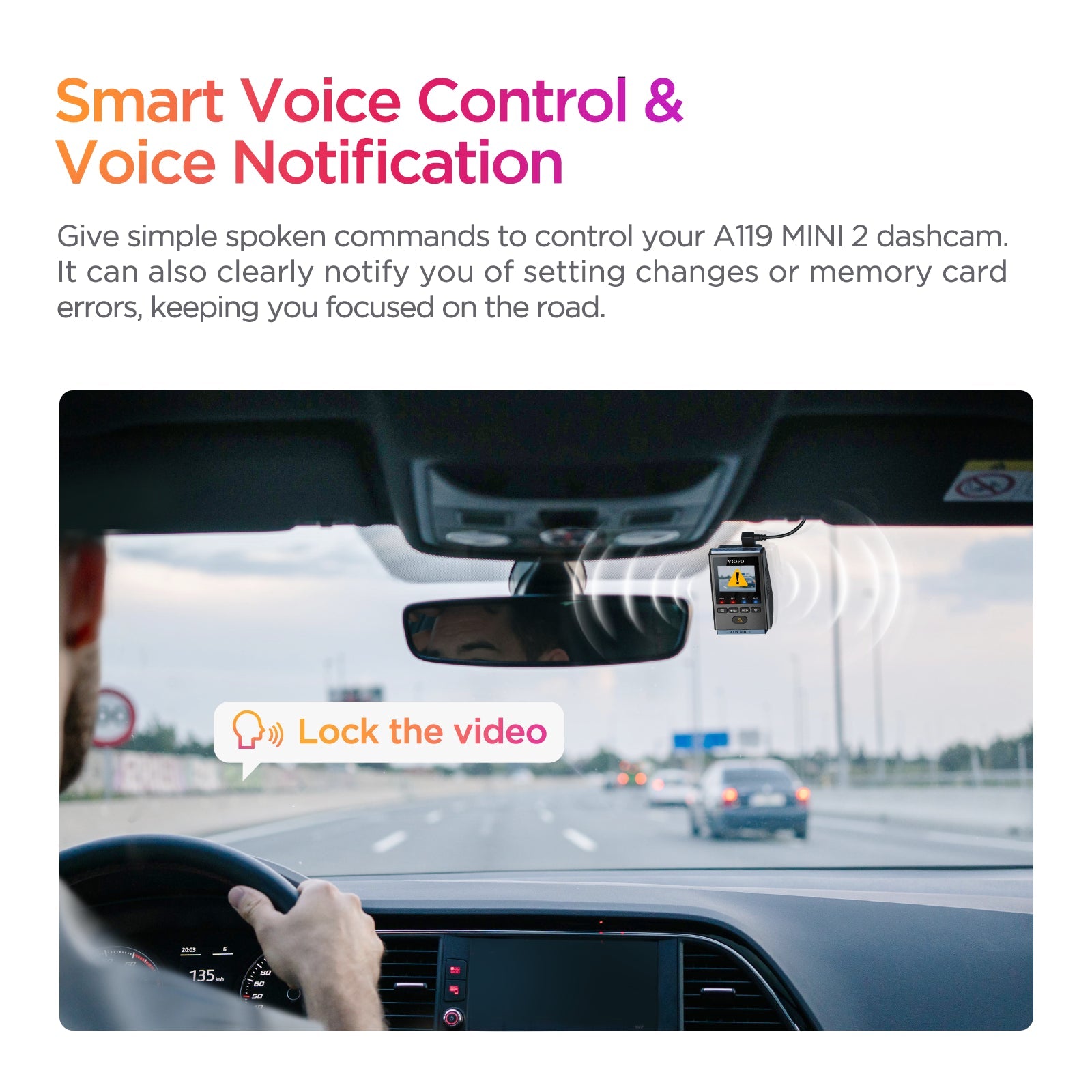 VIOFO A119 MINI 2 dash camera including Smart Voice Control and Voice Notification, allowing for timely commands and clear notifications of any setting changes or card errors