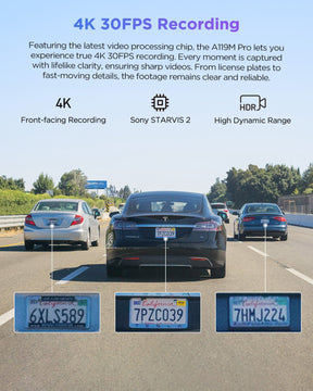 VIOFO A119M Pro dash cam capturing 4K 30fps HDR footage with enhanced contrast and clarity