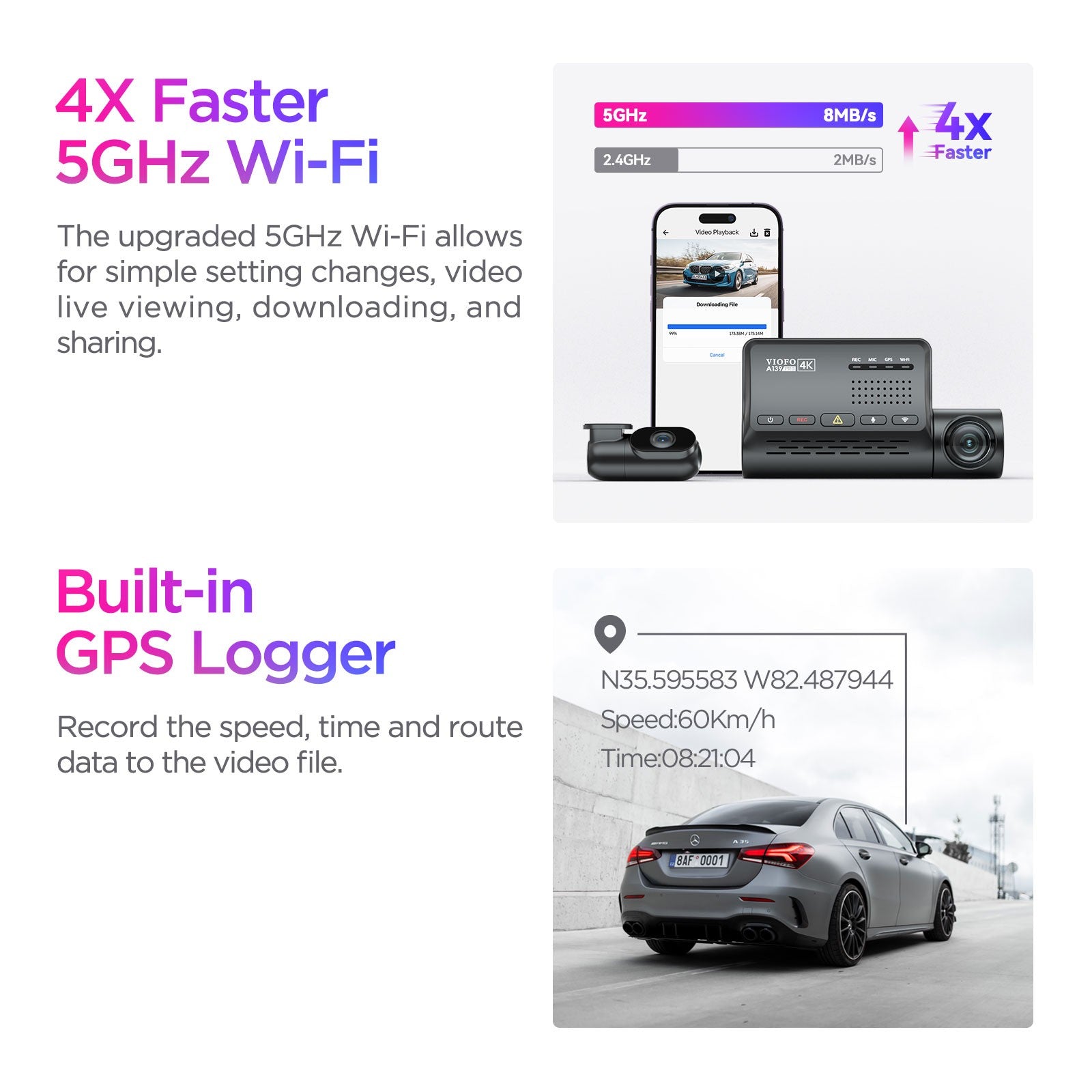 افضل داش كام للسيارات VIOFO A139 PRO 2CH First 4K HDR Front and Rear Dashcam with the Newest Sony STARVIS 2 IMX678 Sensor - Viofo - official