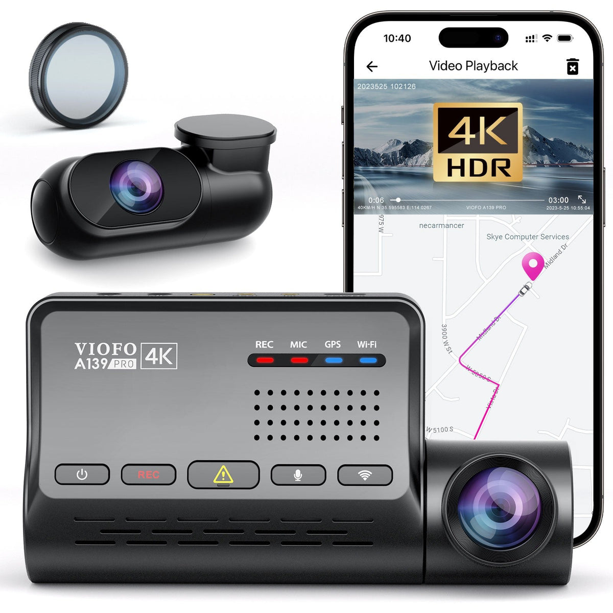 VIOFO A139 PRO 2CH First 4K HDR Front and Rear Dashcam with the Newest Sony STARVIS 2 IMX678 Sensor - Viofo - official