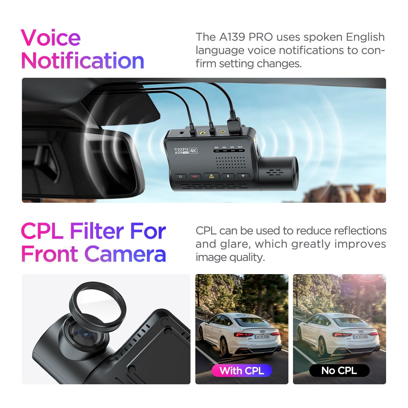 VIOFO A139 PRO 3CH First Real 4K HDR 3 Channel Front+Interior+Rear Dashcam with Sony STARVIS 2 IMX678 Sensor - Viofo - official