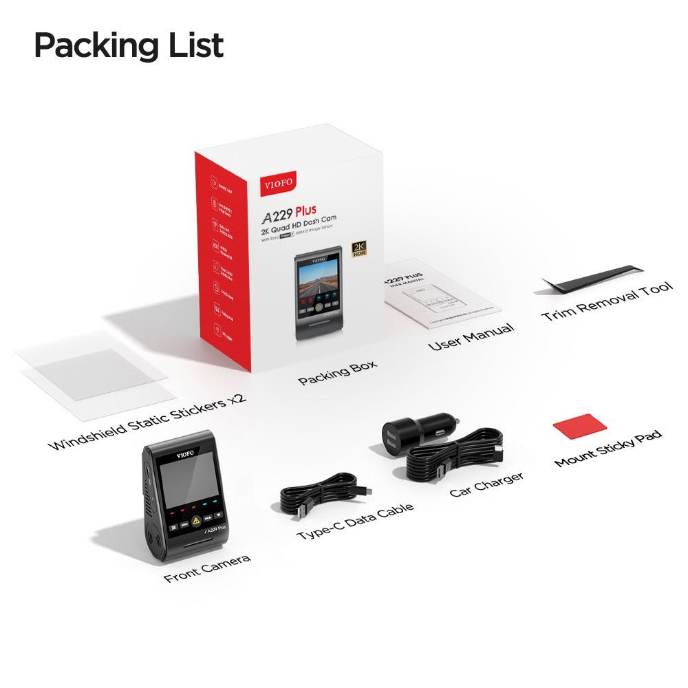 VIOFO A229 Plus 1CH 2K HDR Front Dash Cam with Sony STARVIS 2 IMX675 Sensor Voice Control 5GHz WiFi Ultra - Precise GPS - Viofo - official