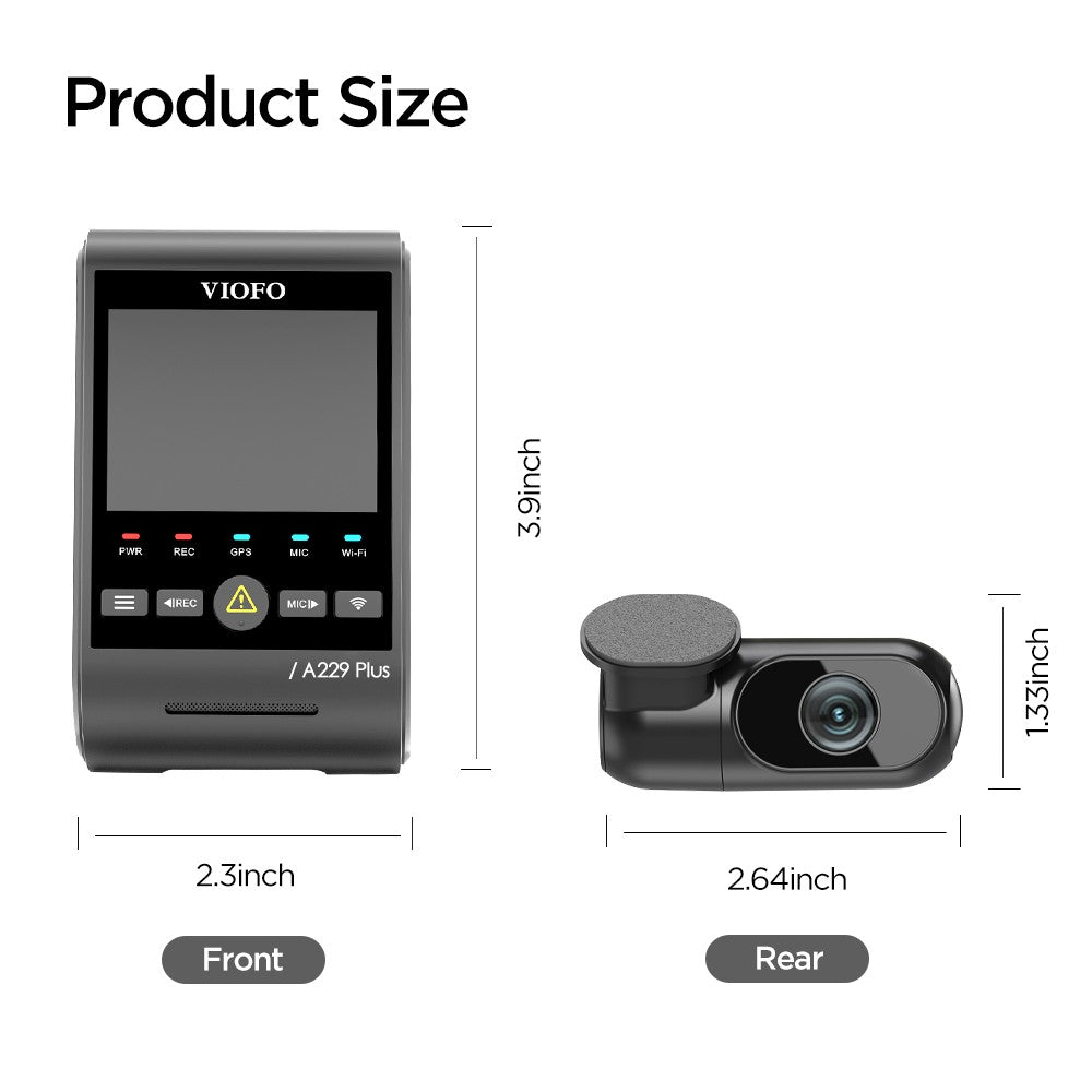 VIOFO A229 Plus 2CH Front and Rear 2K+2K HDR 5GHz Wi - Fi GPS Voice Control Dual Dash Camera with Sony STARVIS 2 Sensor - Viofo - official