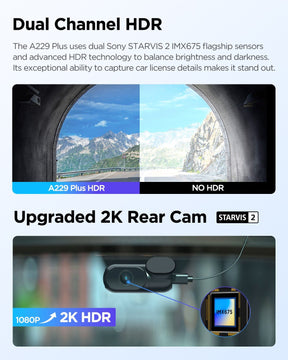 Comparison showing HDR on and off footage captured by VIOFO A229 Plus 2-Channel Dash Camera
