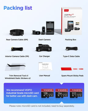 VIOFO A229 Plus 3CH 2K+2K+1080P HDR 5GHz Wi - Fi GPS Voice Control 3 Channel Dash Camera with Dual Sony STARVIS 2 Sensor - Viofo - official