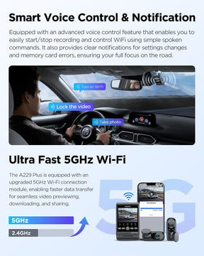 VIOFO A229 Plus 3CH 2K+2K+1080P HDR 5GHz Wi - Fi GPS Voice Control 3 Channel Dash Camera with Dual Sony STARVIS 2 Sensor - Viofo - official