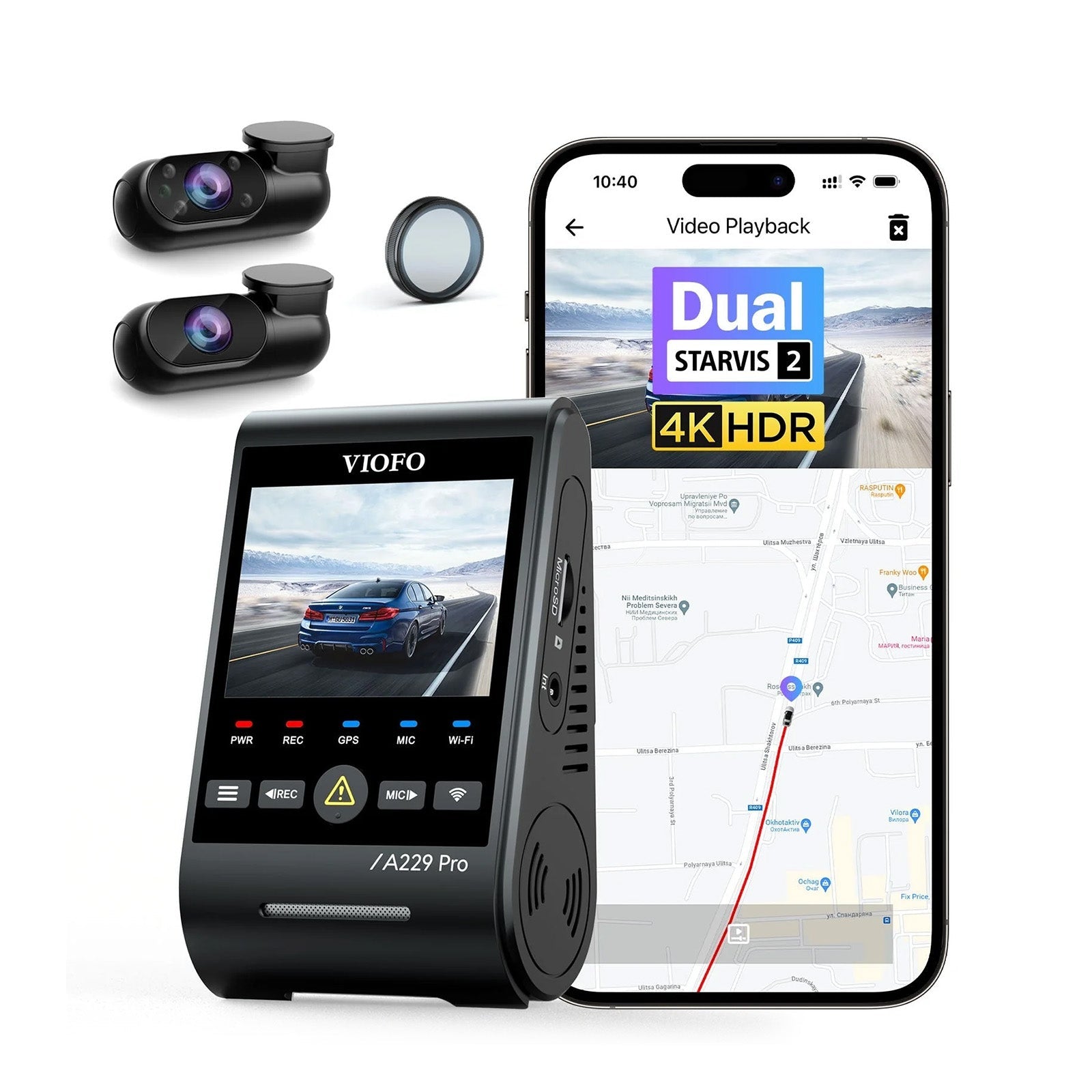 VIOFO A229 Pro 3CH 4K+2K+1080P HDR 3 Channels Car Dash Camera with Sony STARVIS 2 Sensors for Lyft Taxi Ridesharing Drivers - VIOFO