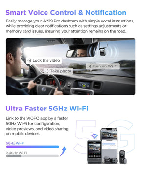 VIOFO A229 Pro 3CH 4K+2K+1080P HDR 3 Channels Car Dash Camera with Sony STARVIS 2 Sensors for Lyft Taxi Ridesharing Drivers - Viofo - official