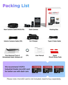 VIOFO A229 Pro 3CH 4K+2K+1080P HDR 3 Channels Car Dash Camera with Sony STARVIS 2 Sensors for Lyft Taxi Ridesharing Drivers - Viofo - official