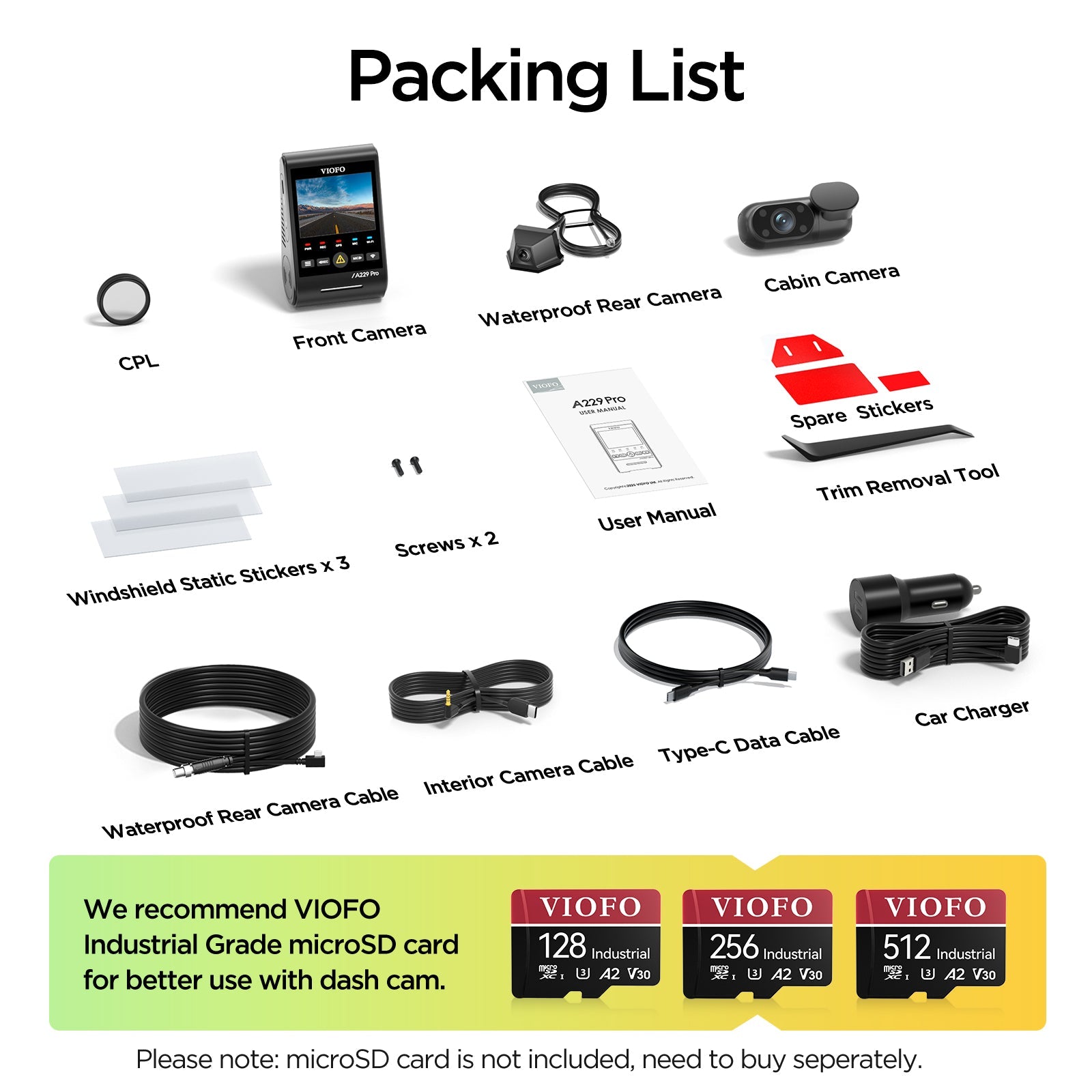 VIOFO A229 Pro - W 3CH 4K Front+2K Waterproof Rear+1080P Infrared Cabin Camera with Sony STARVIS Sensor, 3 - Channel HDR to Capture Both Inside and Outside - Viofo - official